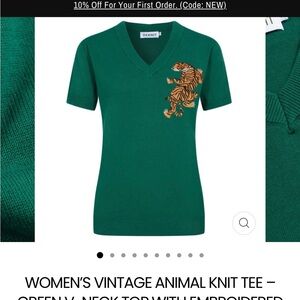 OXKNIT Green V-Neck Sweater with Tiger Embroidery